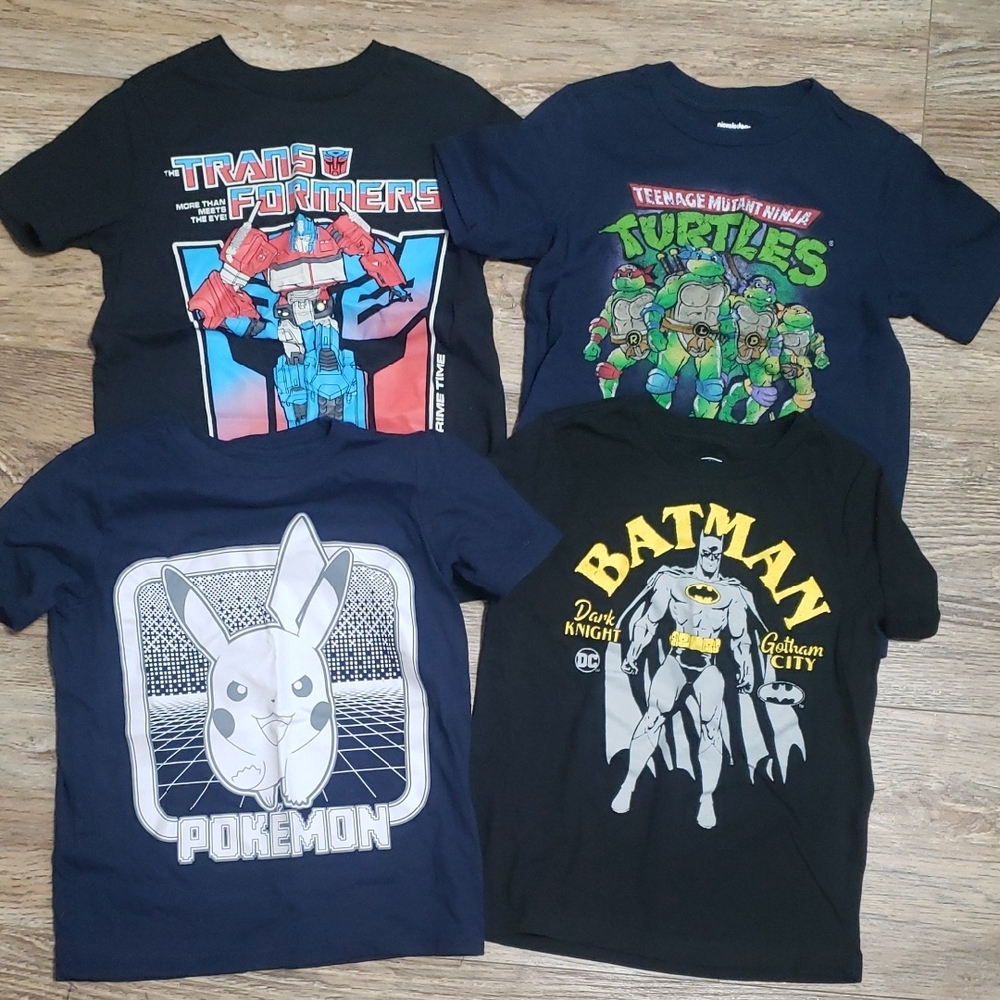Lot of 4 Kids Graphic Tees - Transformers, TMNT, Pokémon, Batman